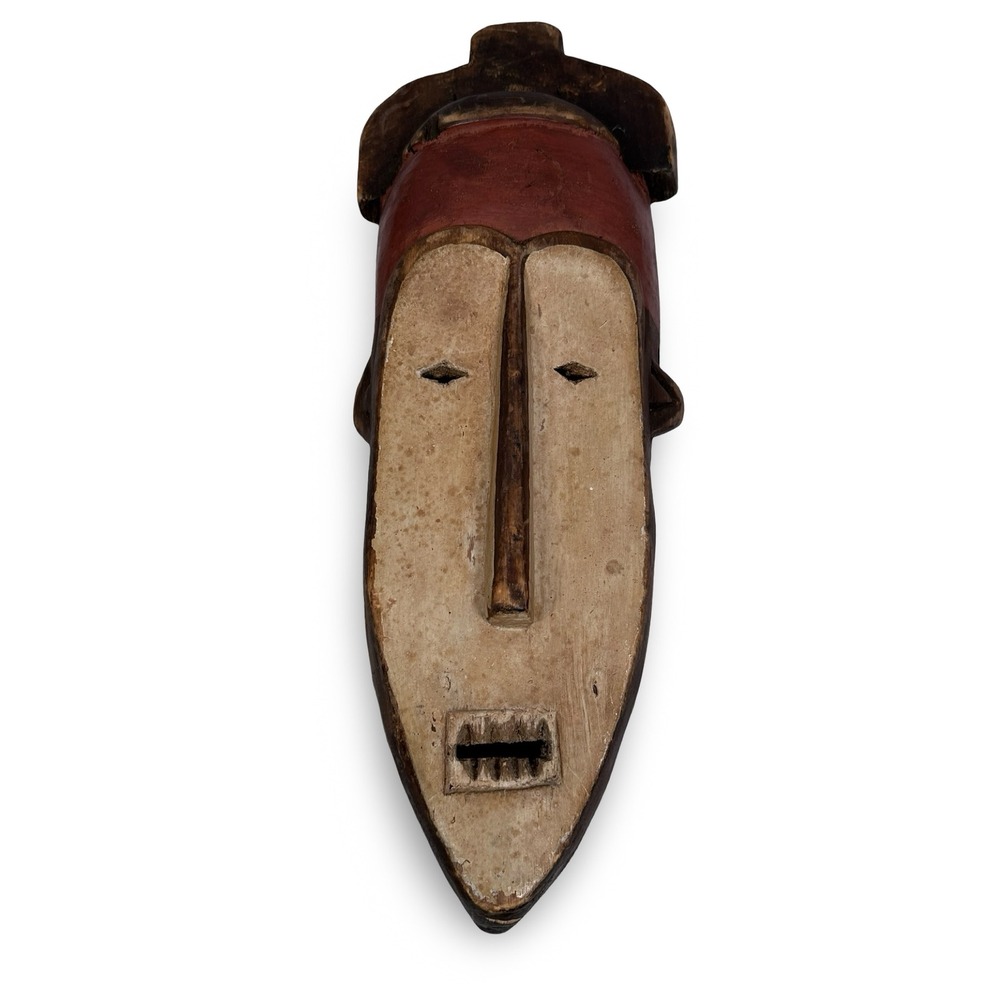 Hand Carved African Wooden Fang Ngil Mask Elongated Face Brown Wall Art Decor